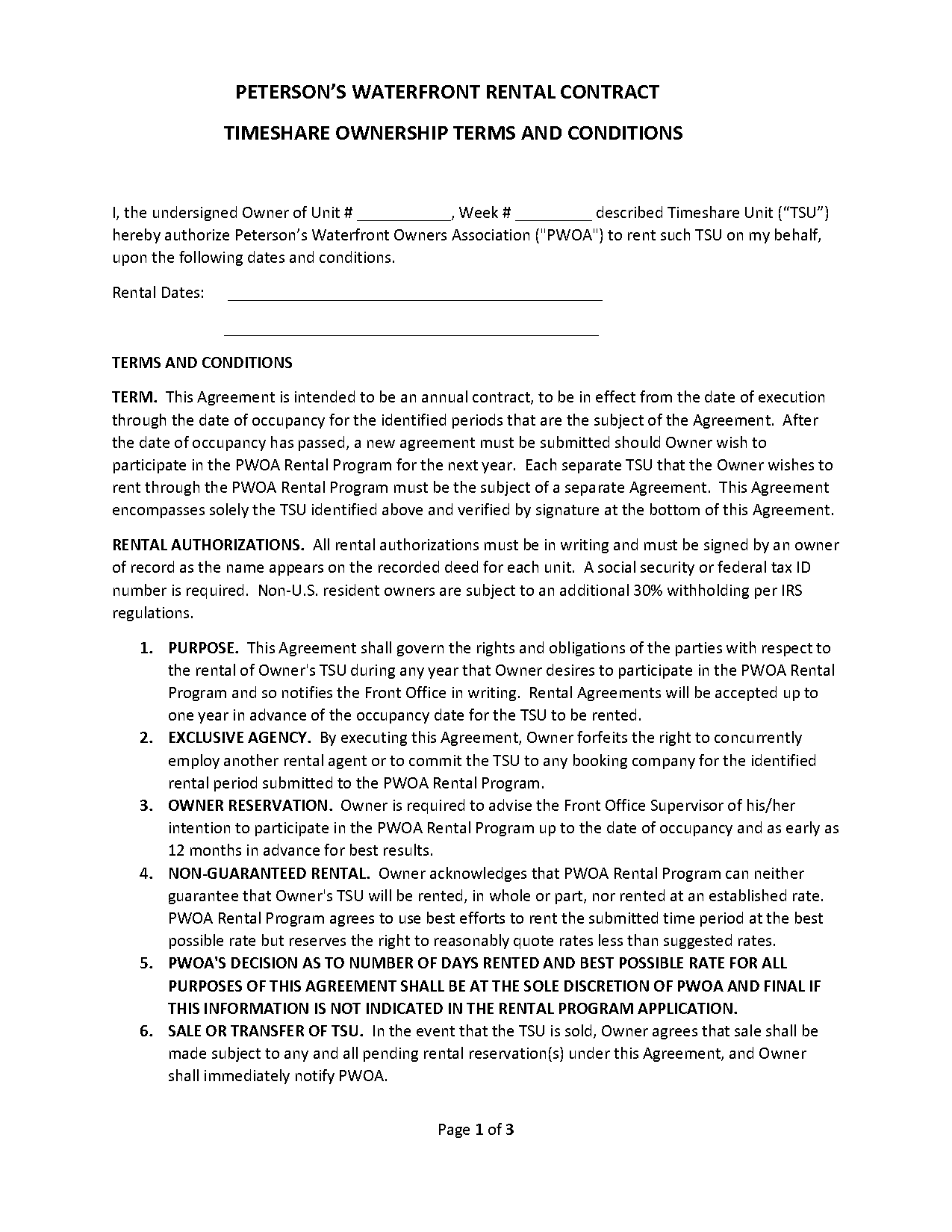 timeshare rental agreement sample